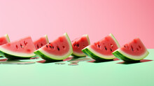 Pieces Of Watermelon On A Green Background.
