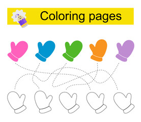 Educational game for children. Go through the maze and color a mitten according to the pattern.