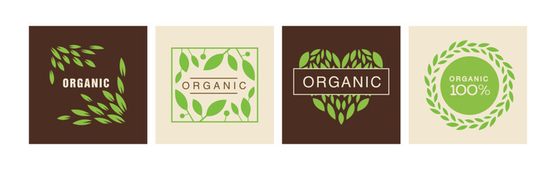 Canvas Print - Organic and Natural Product Labels and Emblem with Green Leaf Vector Set