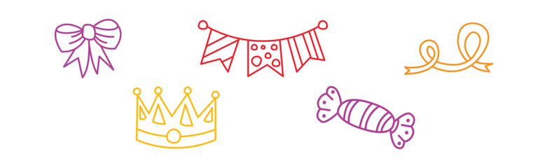 Poster - Party and Birthday Celebration Line Symbol and Icon Vector Set