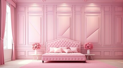 Poster - Beautiful bedroom with a pink color concept, generated by AI