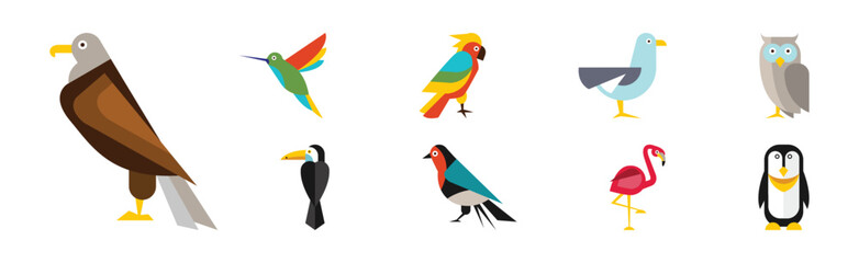 Sticker - Different Birds and Avians as Feathered Flying Creature Vector Set