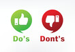 Do's and don't good and bad icon check negative positive list true wrong, like vs dislike