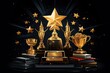 Awards concept prestigious trophies, medals, plaques symbolizing,Generated with AI