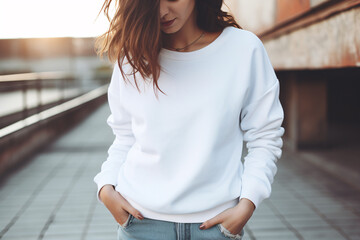 Wall Mural - A Stylish Women's White Oversize Sweatshirt Mockup, Perfect for Cozy Comfort and Fashion Forward Chicness