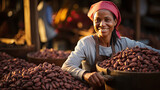 African farmer worker, woman working in Cocoa bean fruit garden ,artwork graphic design illustration.