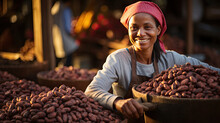 African Farmer Worker, Woman Working In Cocoa Bean Fruit Garden ,artwork Graphic Design Illustration.