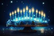 A beautifully lit Hanukkah menorah shammash, celebrating Festival Jewish tradition.Generated with AI