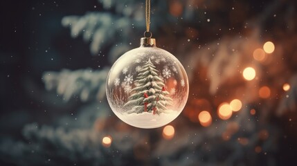 Wall Mural - christmas ornaments xmas ball hanging on the branches of a christmas tree on winter. background merr
