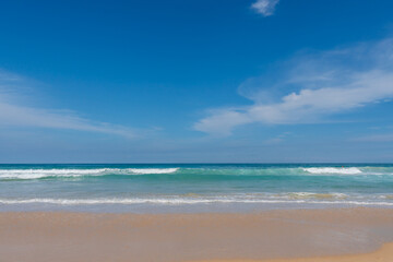 Nature view of beautiful tropical beach and sea in sunny day. Beach sea space aera.