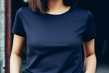 Wall Mural - A Stylish Women's Navy Blue T-shirt Mockup, Perfect for Cozy Comfort and Fashion Forward Chicness