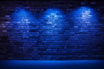 Hyper Blue Neon Brick Wall