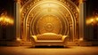Gold luxury room with sofa and decorations of glamorous reception with columns