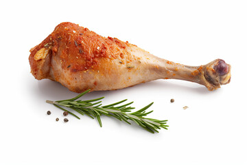 Chicken Drumstick meat and herbs isolated on white, Generative AI