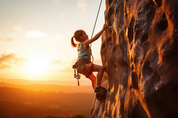 Child on a rock climbing wall