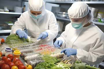 Food quality control experts inspect grocery store samples in the lab.