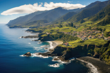 landscape with seixal village of north coast, madeira island, portugal