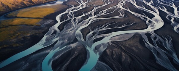 Wall Mural - Iceland river above from drone. Iceland landscape. Generative ai