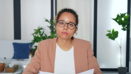 Poster - A woman talking to the camera. Video conference.