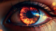 Beautiful eye of burning fire in the the eye iris