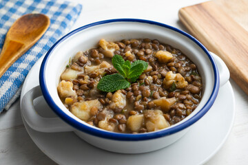 Poster - Stewed lentils with cabbage and seasonal vegetables.