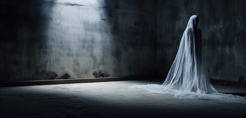 Wall Mural - A ghostly figure standing in an empty room, AI