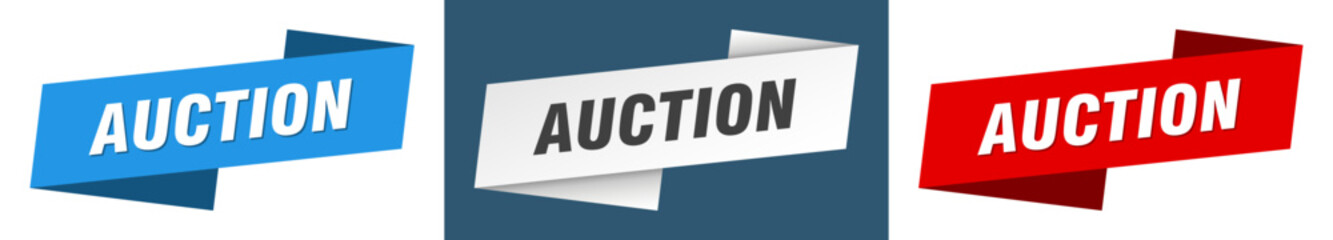 auction banner. auction ribbon label sign set