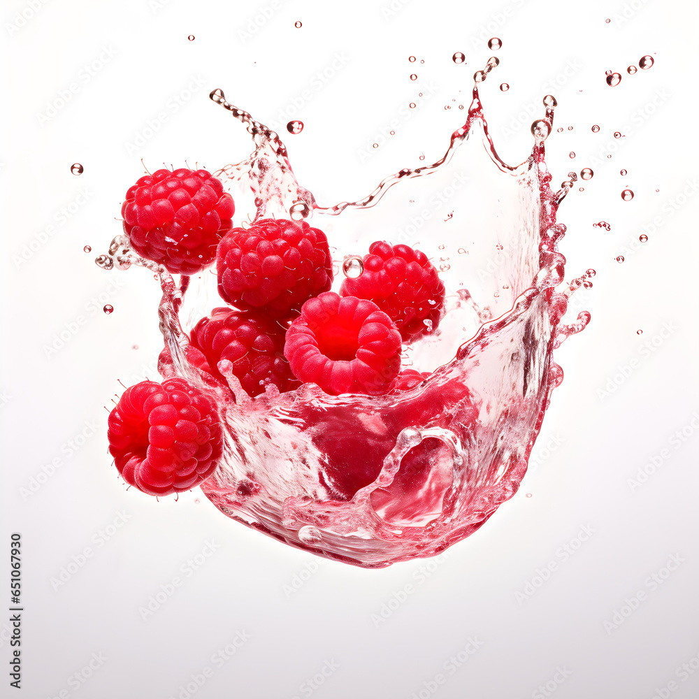 Flavor Splash Raspberry drink wave splash with raspberry, water splash and fruit beverage with ...