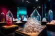 Various viewpoints of museum showcasing dazzling crystals. Generative AI