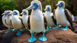 Group of Blue footed booby close up