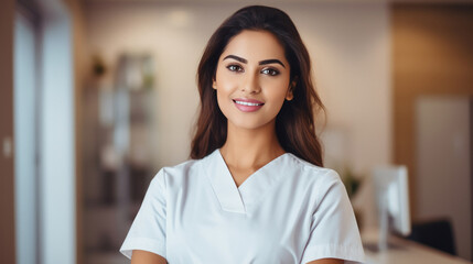 Wall Mural - Young and confident female doctor standing at hospital.