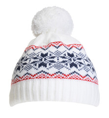 Poster - Warm woolly hat with nordic geometric ornament isolated in white