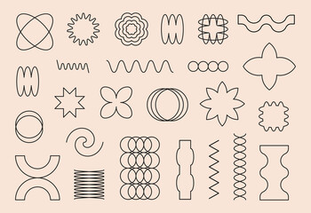 Aufkleber - Vector set of abstract geometric shapes. Black brutal contemporary icons. Various linear geometric figures. Bauhaus memphis design