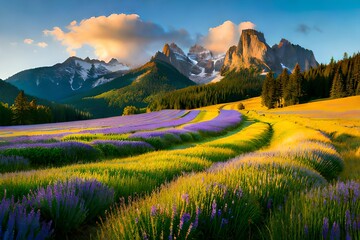 Wall Mural - meadow filled with wildflowers and a bright blue sky