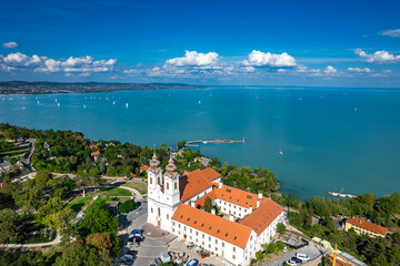 Wall Mural - Tihany, Hungary - Aerial panoramic view of the famous Benedictine Monastery of Tihany, Lake Balaton