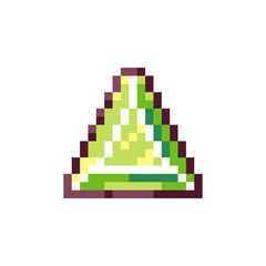 Sticker - Pixel art Green Triangle Emerald Gem Icon. Retro Style Game Asset or Arcade Element. 8 Bit Pixel Jewel Gemstone Treasure. 