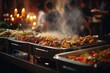 © David - Hot buffet food in restaurant serving trays