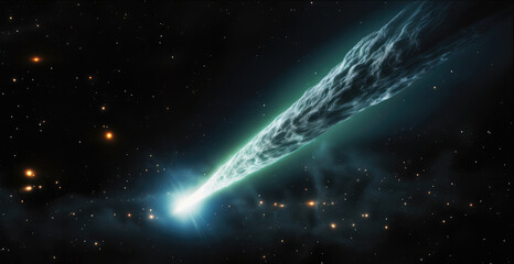 Poster - Comet falling, A bright meteor against the background of stars.