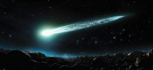 Wall Mural - Comet falling, A bright meteor against the background of stars.