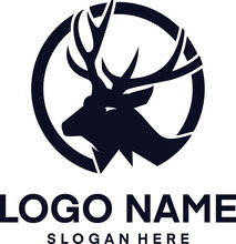 Unique Deer Circular Logo Design Icon, Deer Head Circular Icon, Geometric Deer Logo Concept, Rain Deer Illustration