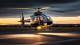 Business helicopter private, Luxury helicopter on landing pad at city, Fast transportation success concept.