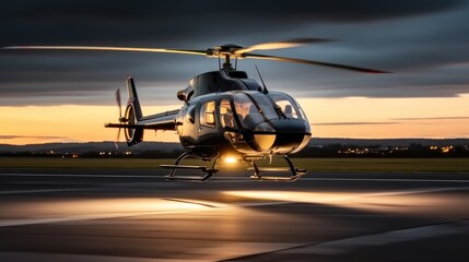 Poster - Business helicopter private, Luxury helicopter on landing pad at city, Fast transportation success concept.