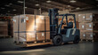 © Virtual Art Studio - Forklift truck in warehouse background.