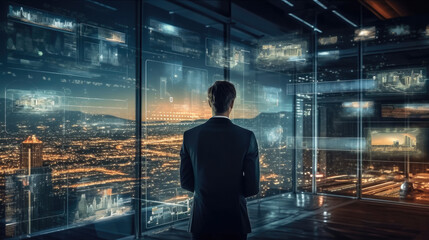 Aufkleber - Business man examining data Innovative e-Commerce Application, Big Data Concept.