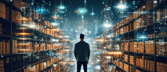 Aufkleber - Business man examining data Innovative e-Commerce Application, Big Data Concept.