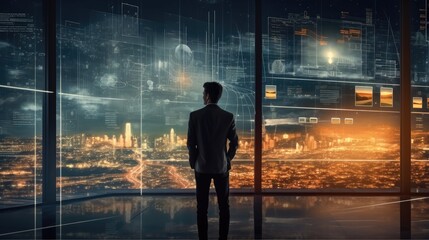 Aufkleber - Business man examining data Innovative e-Commerce Application, Big Data Concept.