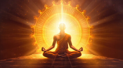 Poster - person meditating in lotus position spiritual awakening - by generative ai