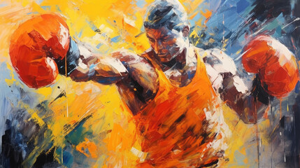 Wall Mural - man powerful boxer fighter boxing training fitness - by generative ai 