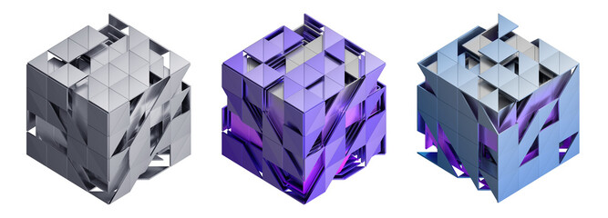Poster - Set of abstract cubes, 3d render	