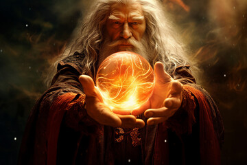 Wall Mural - Generative ai collage photo of powerful warlock cast fire fiery spell
